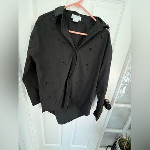 Black Beaded Button down LIFE Shirt Size Small